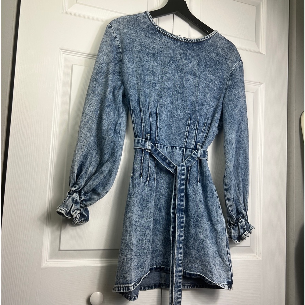 Nasty Gal Long Sleeve Denim Mini Dress Balloon Sleeves Size Small